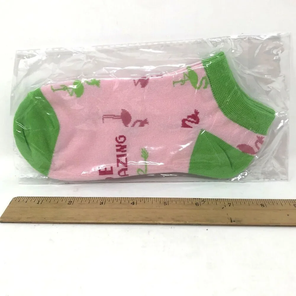 New Womens Pink Flamingo Ankle Socks Size M 7.5-9.5 Athletic Gift Set of 3